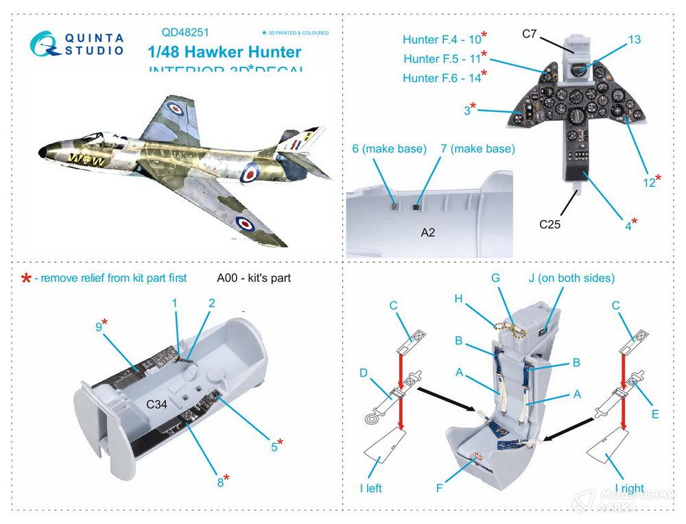 Декаль интерьера кабины Hawker Hunter (Airfix) Quinta Studio Декаль интерьера кабины Hawker Hunter (Airfix) Quinta Studio