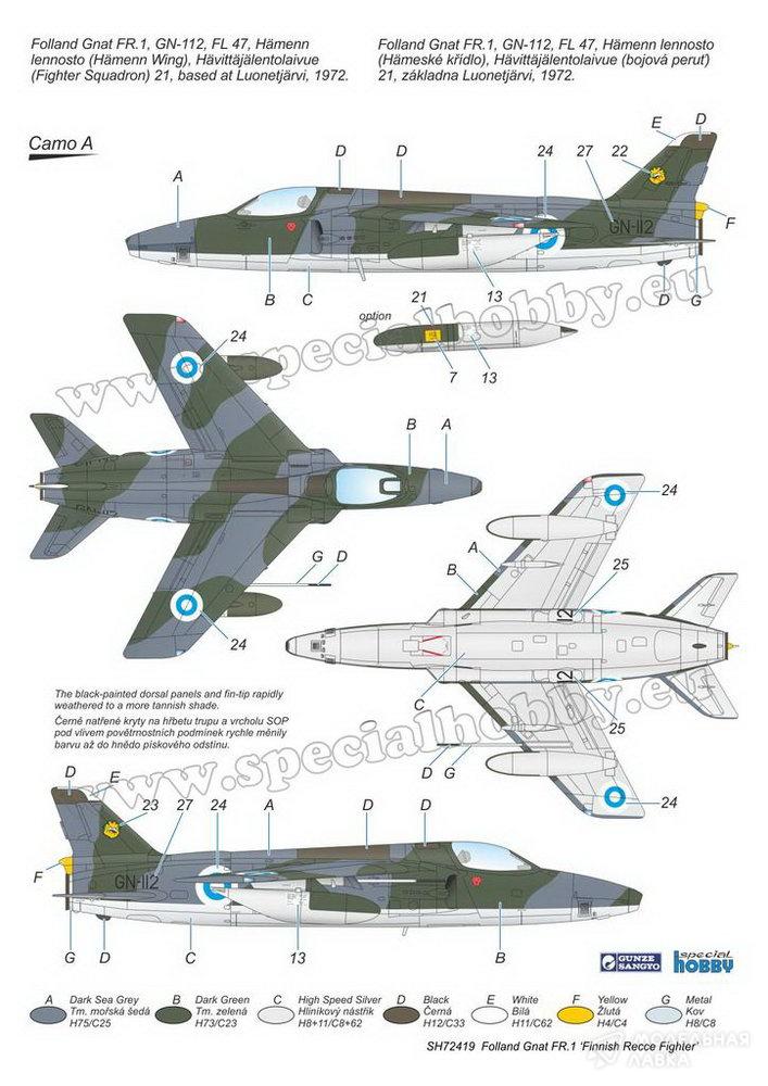 Сборная модель Folland Gnat FR.1 Finnish Recce Fighter в масштабе 1:72 Special Hobby Сборная модель Folland Gnat FR.1 Finnish Recce Fighter Special Hobby