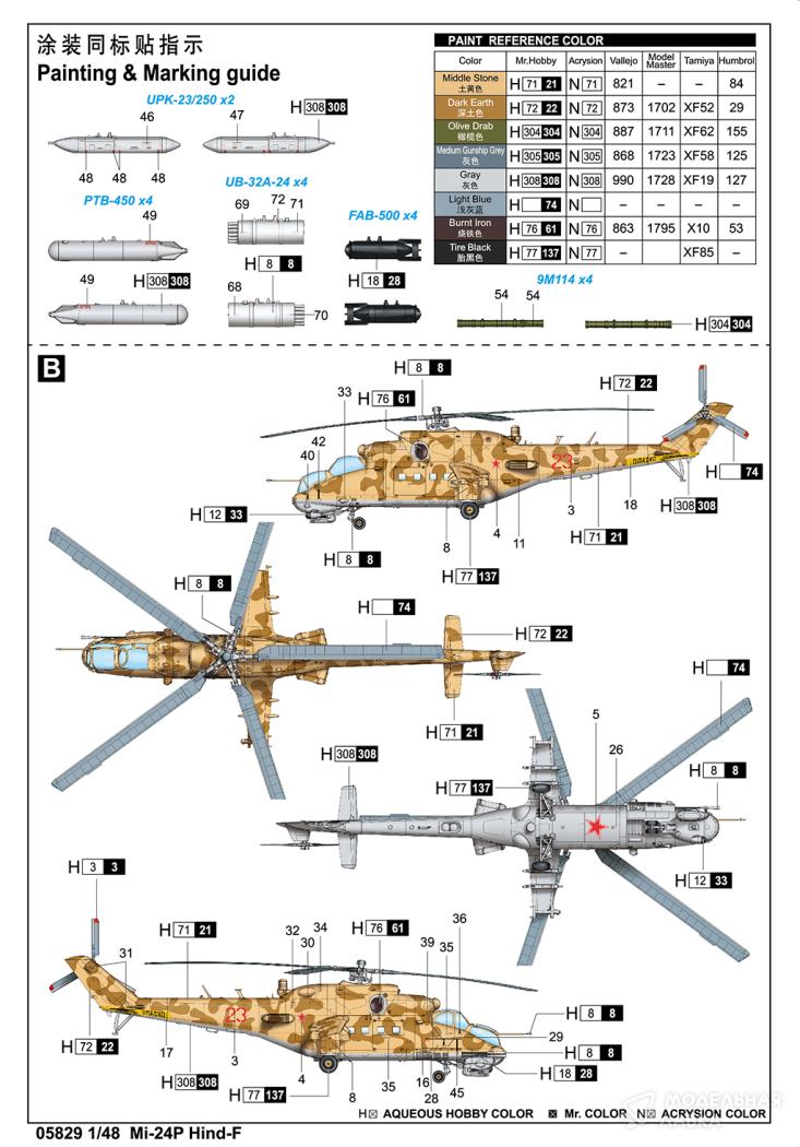 Сборная модель Mi-24P Hind-F в масштабе 1:48 Trumpeter Сборная модель Mi-24P Hind-F Trumpeter