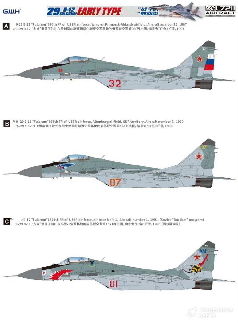 Сборная модель MiG-29 9-12 Fulcrum Early Type в масштабе 1:72 GWH Сборная модель MiG-29 9-12 Fulcrum Early Type GWH