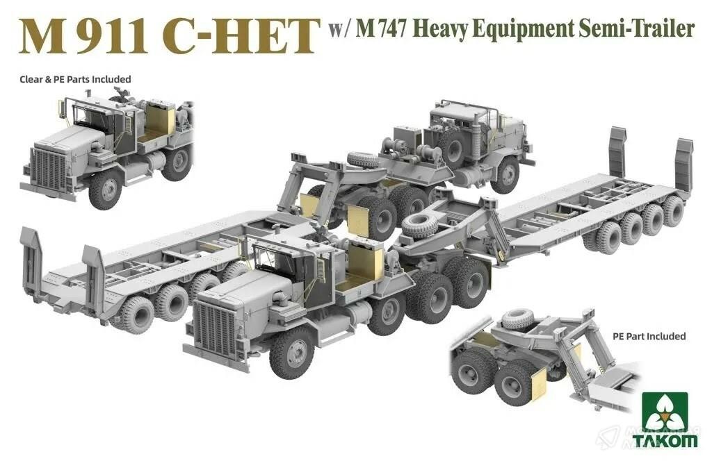 Сборная модель полуприцеп для перевозки тяжелого оборудования M911 C-HET с M747 в масштабе 1:72 TAKOM Сборная модель полуприцеп для перевозки тяжелого оборудования M911 C-HET с M747 TAKOM