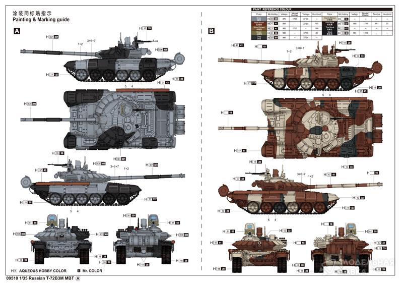 Сборная модель российский танк Т-72Б3М в масштабе 1:35 Trumpeter Сборная модель российский танк Т-72Б3М Trumpeter