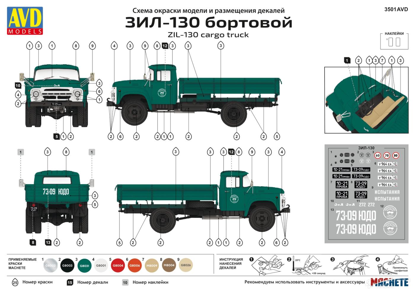 Сборная модель ЗИЛ-130 бортовой в масштабе 1:35 AVD Models Сборная модель ЗИЛ-130 бортовой AVD Models