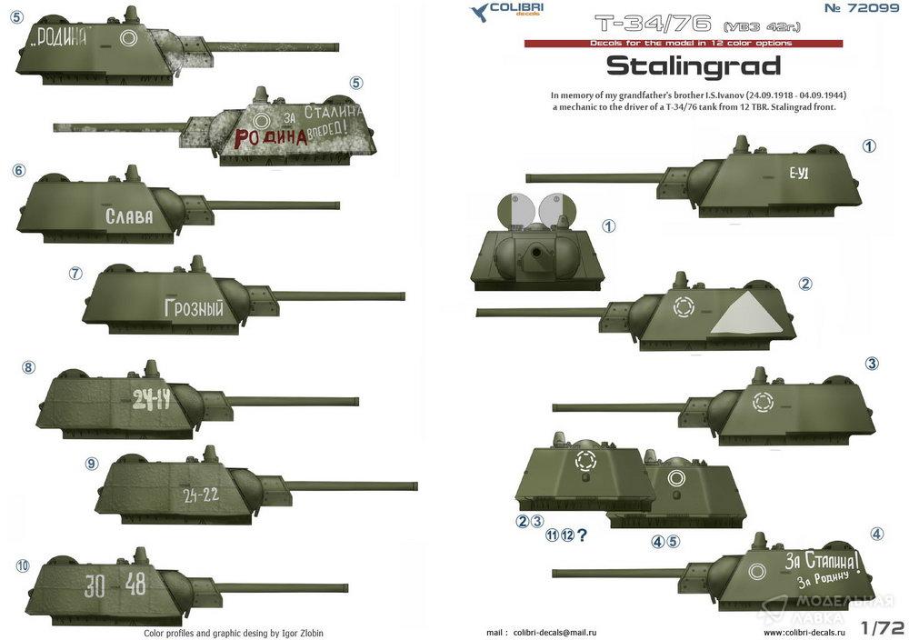 Декали для Т-34/76 mod 1942. Battles for Stalingrad. Part 1. Colibri Decals Декали для Т-34/76 mod 1942. Battles for Stalingrad. Part 1. Colibri Decals
