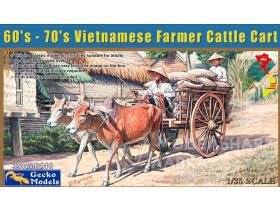 60's - 70's Vietnamese Farmer Cattle Cart Set