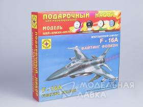 Многоцелевой самолет F-16A "Файтинг Фолкон" с клеем, кисточкой и красками.