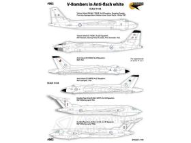 V-Bombers in Anti-flash white. Vickers Valiant, Avro Vulcan, Handley-Page Victor. 6 Markings.